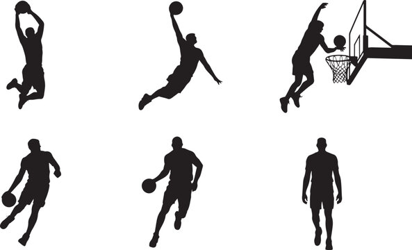 Basketball Player silhouette set vector illustration isolated On Transparent Background