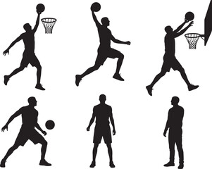 Basketball Player silhouette set vector illustration isolated On Transparent Background