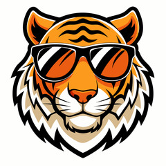 Obraz premium Cool Tiger Head Wearing Sunglasses Cartoon Illustration