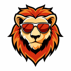 Cool Lion Head Wearing Sunglasses Vector Illustration