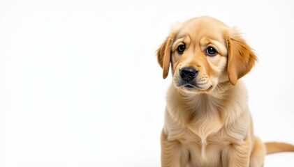 Golden Retriever puppy against white backdrop , animal portrait, animal, studio