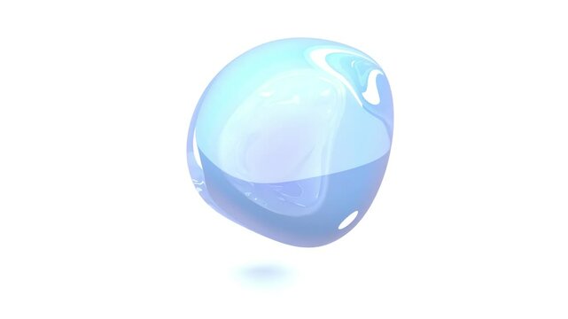 blue water glass bubble on white bg rotate endless