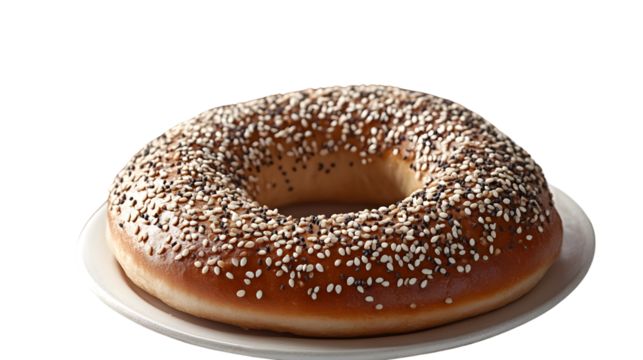 A freshly baked bagel topped with sesame and poppy seeds perfect for breakfast or snack time