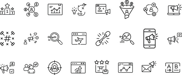 Marketing and SEO Line Icons set – Digital Strategy, Ads, Branding, /  vector icon set features computer, web, internet, car, money, network, phone,  business icon set 