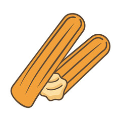 Find delicious churro sticks with filling vector illustration for food lovers and snack enthusiasts