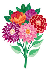 Illustration of colorful flowers bouquet, floral arrangement, botanical art, flower design element