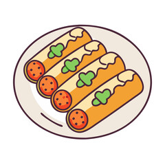 Delicious taquitos mexican food plate cartoon illustration vector traditional cuisine dish meal