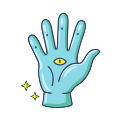 Discover mystical hand with eye vector art illustration for spiritual guidance and magic design