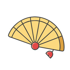Illustration of a yellow handheld fan oriental asian japanese chinese traditional folding fan art