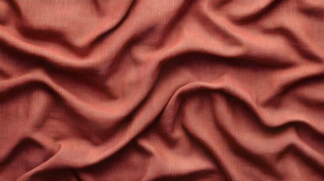 Draped terracotta linen fabric texture background