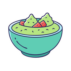 Fototapeta premium Delicious guacamole bowl with fresh avocado and tomatoes, mexican dip recipe illustration