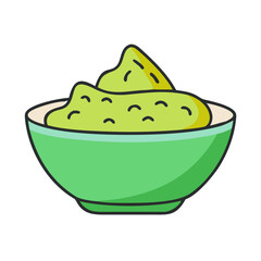Delicious guacamole dip in green bowl vector illustration for mexican food and healthy snacks