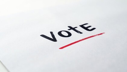 Close-up of ballot paper with marked vote on pure white background, poll, tick