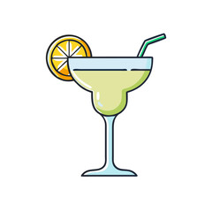 Isolated margarita cocktail drink vector illustration with lemon slice and straw design element