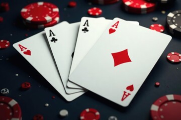 Four aces fanned out, showcasing card details, royalty free, poker, object