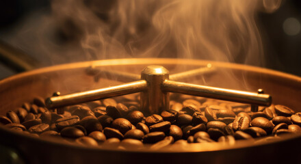 Obraz premium Steaming Coffee Roaster Machine Close-Up