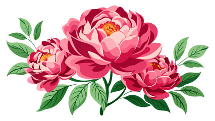 Beautiful floral arrangement featuring pink peonies bouquet design with green leaves artwork vector © IsratJahan