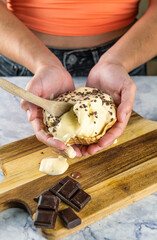 Creamy ice cream melting in your hands