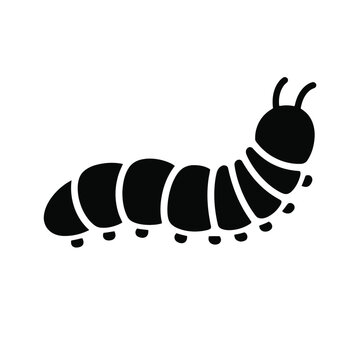 Black Silhouette of a Caterpillar on White Background

