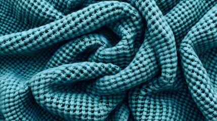 Fototapeta premium Teal Knitted Texture Background Fabric Swirls