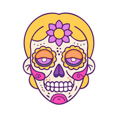Sugar skull vector illustration for day of the dead celebration with flower and makeup design
