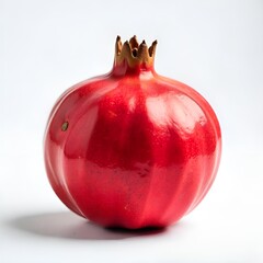 Whole Ripe Pomegranate Fruit Isolated on White Background – Red Glossy Skin with Crown Top