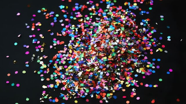 A pile of colorful confetti sprinkles against a dark background, perfect for celebrations and parties
