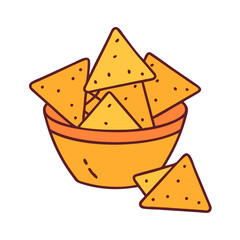 Delicious tortilla chips in bowl vector illustration for snack food and party concept design