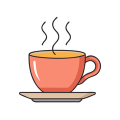 Illustration of a steaming hot cup of tea coffee drink beverage on a saucer for breakfast time