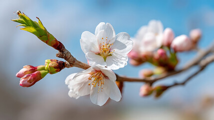 Cherry blossoms in full bloom against clear blue spring sky