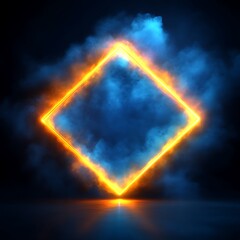 A bright glowing diamond shape surrounded by blue smoky fog
