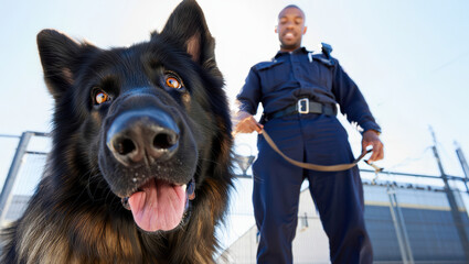 K9 officer and his dog enjoying a sunny day in a training field