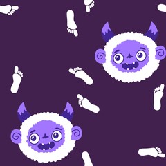 Winter monsters seamless Christmas yeti pattern for wrapping paper and fabrics