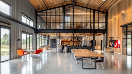 Modern open plan workspace with mezzanine