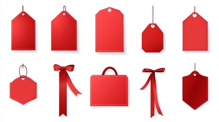 New Label collection set. Sale tags. Discount red ribbons, banners and icons. Shopping Tags. Sale icons. Red isolated on white background, vector illustration.