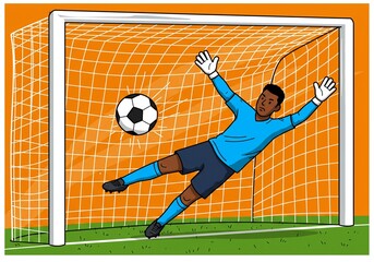 Goal keeper in action to catch ball