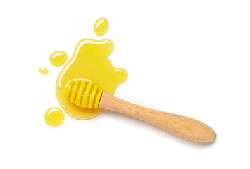 Sweet honey and dipper isolated on white background
