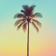 Obraz premium A single palm tree against a soft gradient background, evoking the calm of tropical travel.