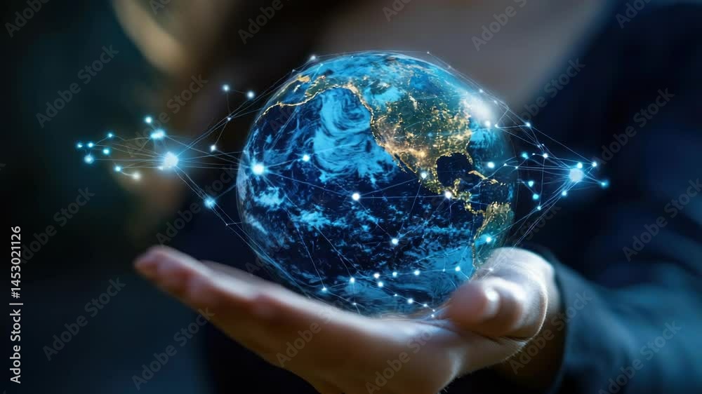 Poster a person grasping a globe, symbolizing global awareness and unity