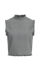 Gray Sleeveless Crop Top | Soft & Stretchy Fabric with Ruffled Edges