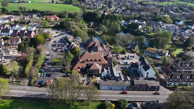 Drone aerial video of The Rabbit Hotel and Hunters Bar Templeton Templepatrick Co Antrim Northern Ireland 22-04-25 1