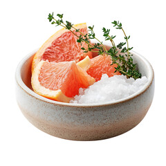Grapefruit Thyme and Sea Salt in Ceramic Salt Cell Isolated on Transparent Background