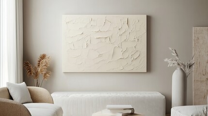 Elegant cream textured abstract wall art painting modern home decor room beige style space image