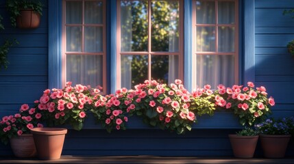 Cozy window box filled with pink flowers