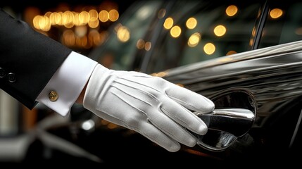 Gloved hand opening a car door at night