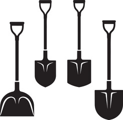 Shovels silhouette set vector illustration isolated On Transparent Background