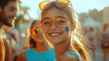 Smiling girl at a festival with friends