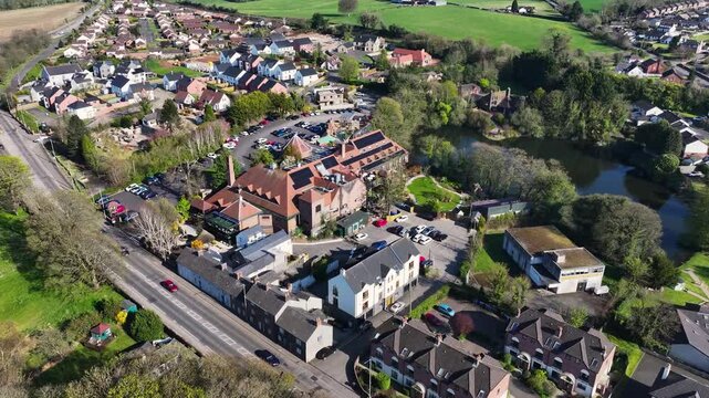 Drone aerial video of The Rabbit Hotel and Hunters Bar Templeton Templepatrick Co Antrim Northern Ireland 22-04-25 1