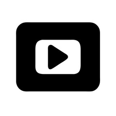 Solid Play Button Icon &ndash; Online Video and Media Streaming:
Solid black play button within a rectangle, perfect for representing online video streaming, media platforms, and digital content.
