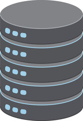Data storage server tower icon with blue indicator lights in gray flat vector illustration